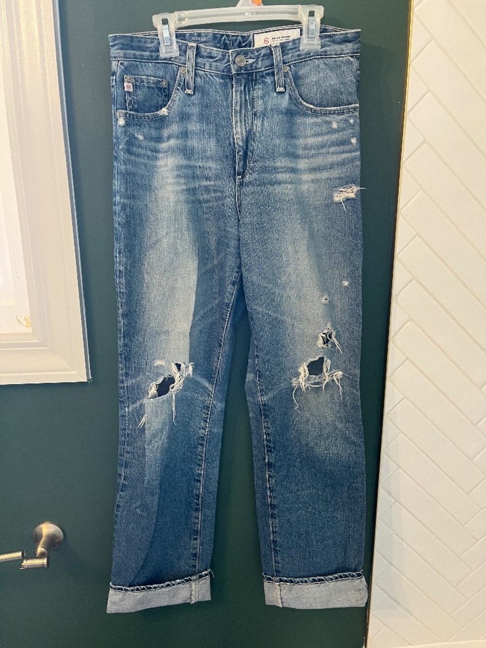 Adriano Goldschmied AG-ED Denim Distressed Jeans in Medium Blue Wash